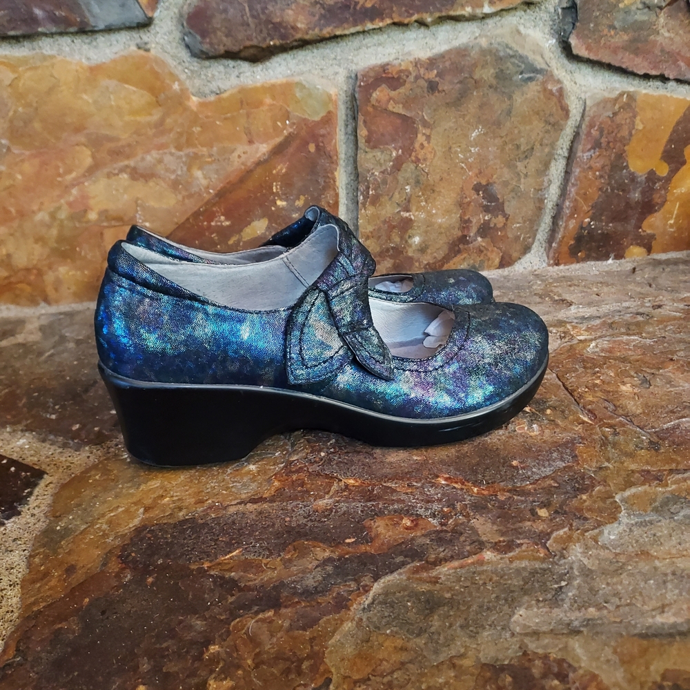 Alegria Iridescent Blue Mules